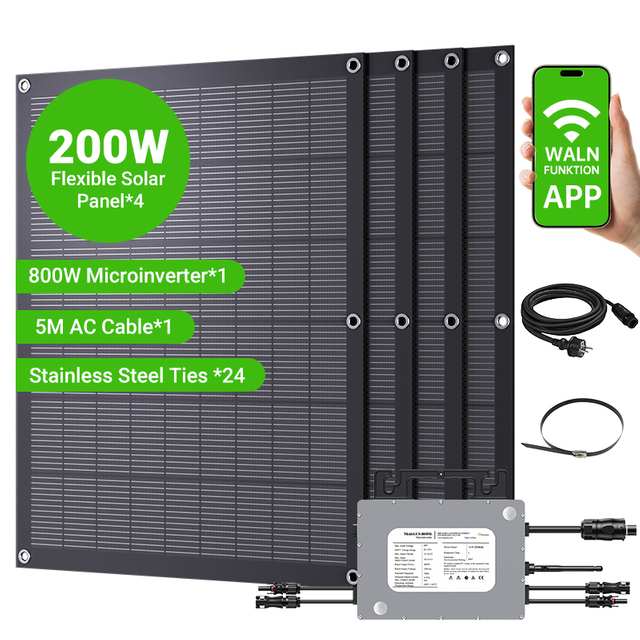 LIONSHEE 800W Flexibles Balkonkraftwerk-Set Mit 4 X 200W Solarmodulen Und Mikro-Wechselrichter