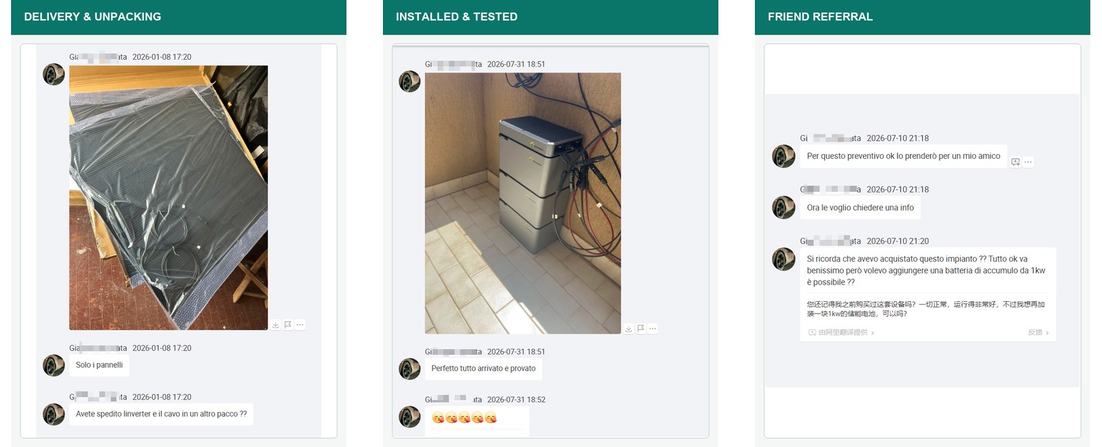 Lieferung, abgeschlossene Installation und Weiterempfehlung des Kunden