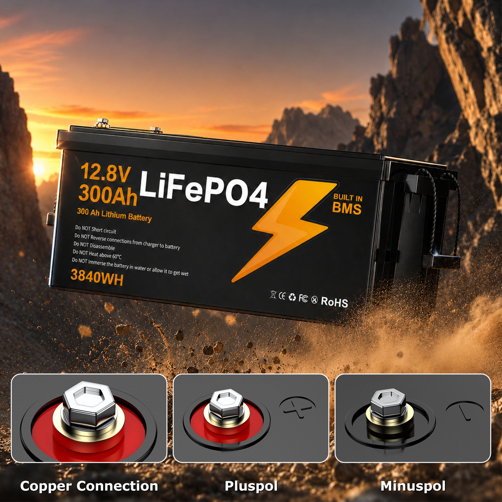 LIONSHEE BZ0003-LFP-300A 12,8V 300Ah 3840Wh IP67 LiFePO4 Lithium Akku