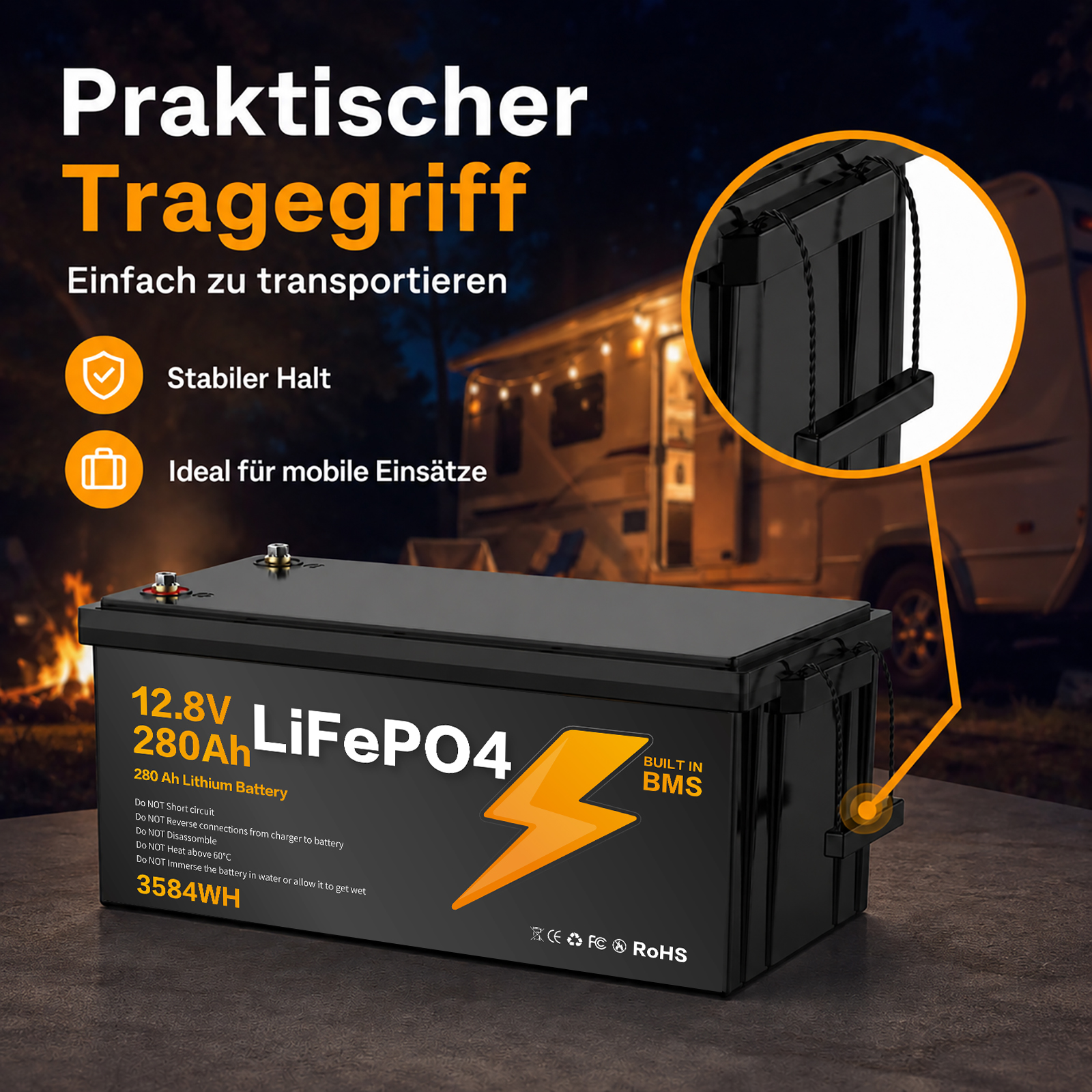 LIONSHEE BZ0003-LFP-280A 12,8V 280Ah 3584Wh IP67 LiFePO4 Lithium Akku