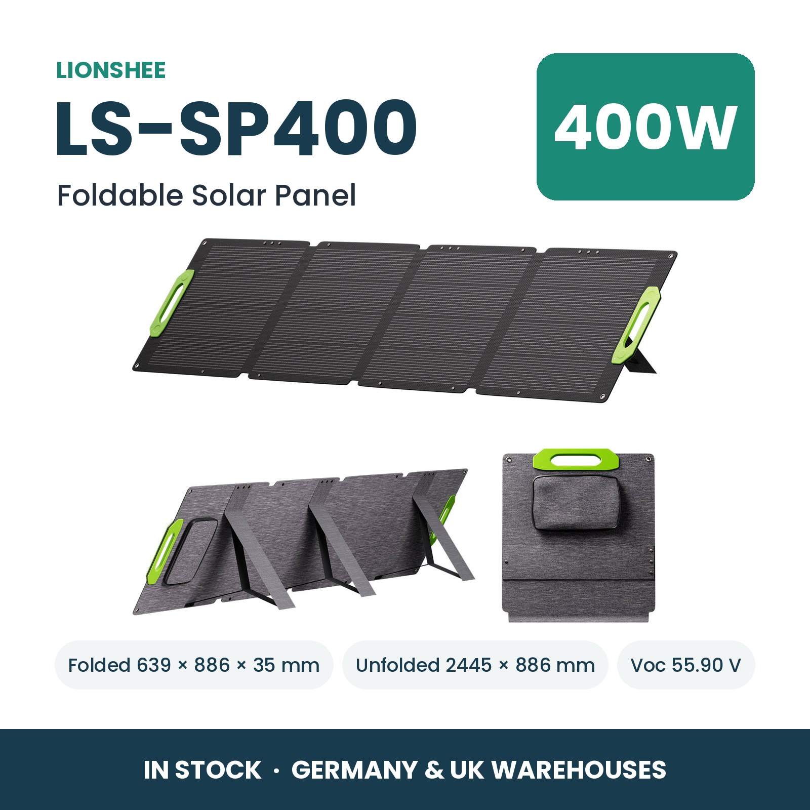 LIONSHEE LS-SP400 400W Faltbares Solarpanel Für Powerstation, ETFE, IP67, MC4, Lager Deutschland Und UK
