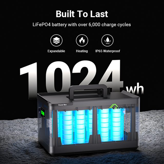 LIONSHEE LS-L1024 1024Wh Stapelbare LiFePO4 Power Box, 51,2 V Solarspeicher Erweiterbar Auf 6144 Wh