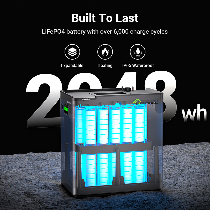 LIONSHEE LS-L2048 2048Wh LiFePO4 Power Box mit Schnittansicht der Batteriezellen