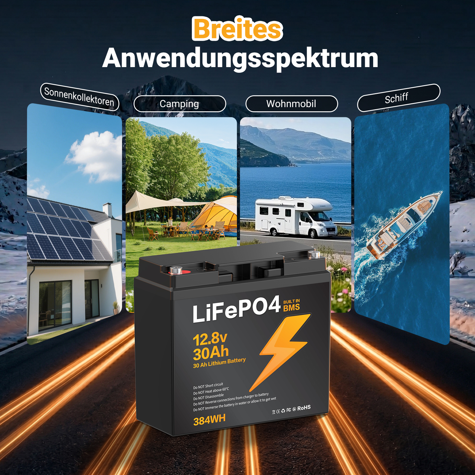 LIONSHEE BZ0037-LFPTS-30A 12,8V 30Ah 384Wh IP67 LiFePO4 Lithium Akku