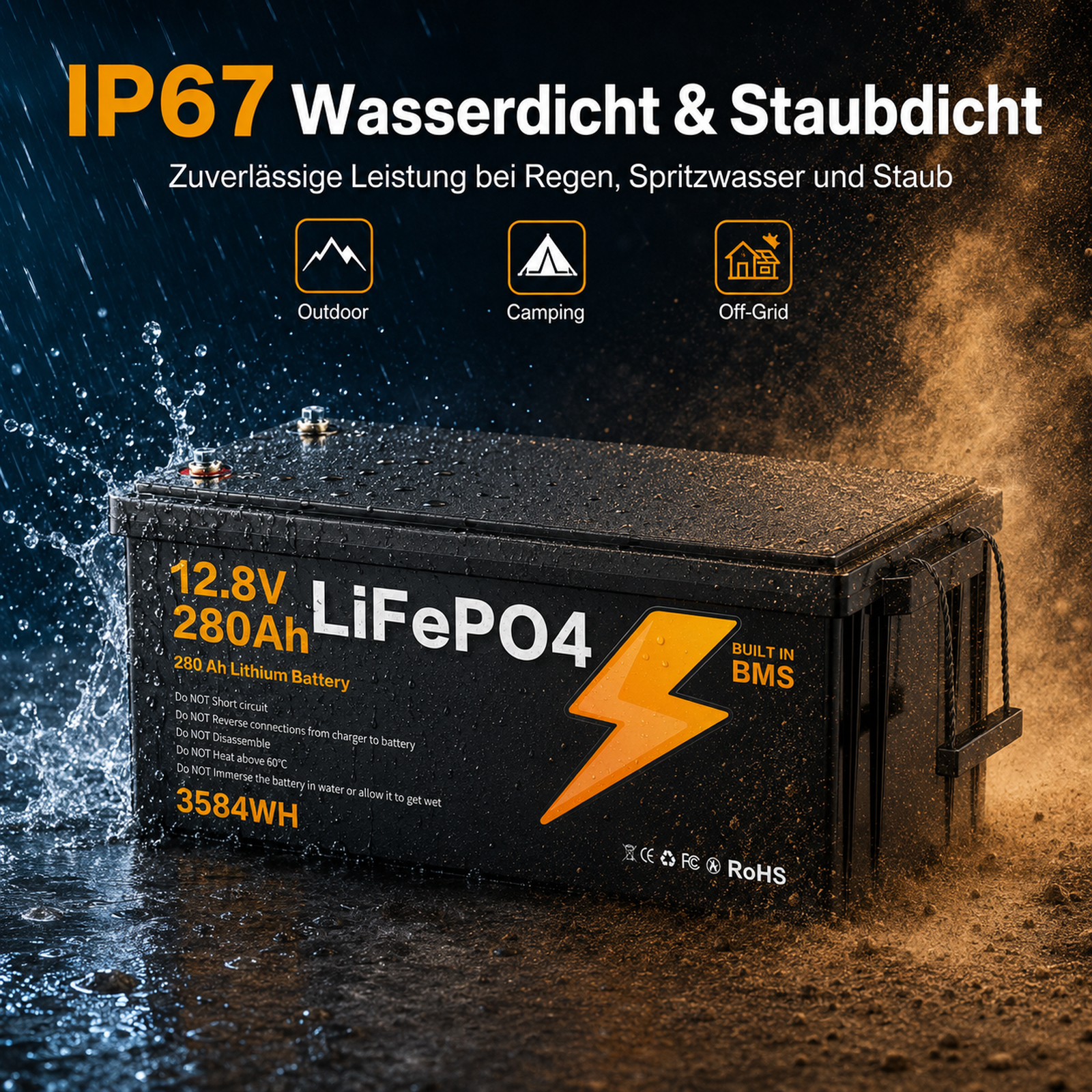 IP67 wasserdichter und staubdichter LiFePO4 Akku