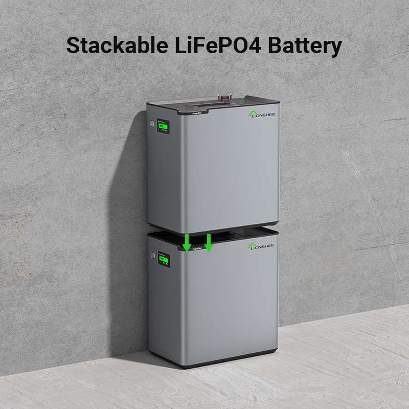 Zwei LIONSHEE LS-L2048 Batterien gestapelt an einer Wand