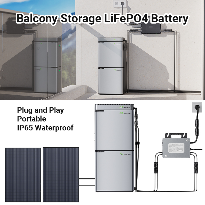 Balkonspeicher mit LS-L2048 Batterie, Solarmodulen und Mikrowechselrichter