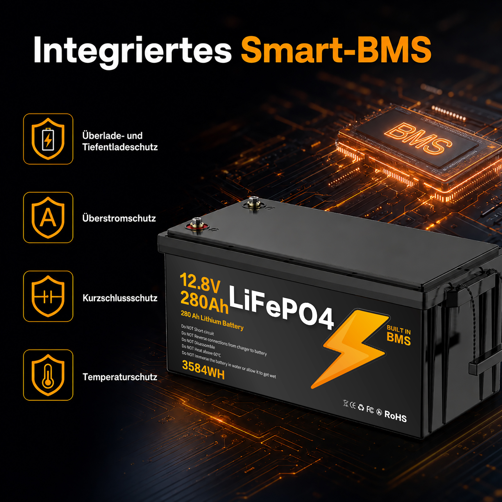 LiFePO4 Akku mit integriertem Smart-BMS
