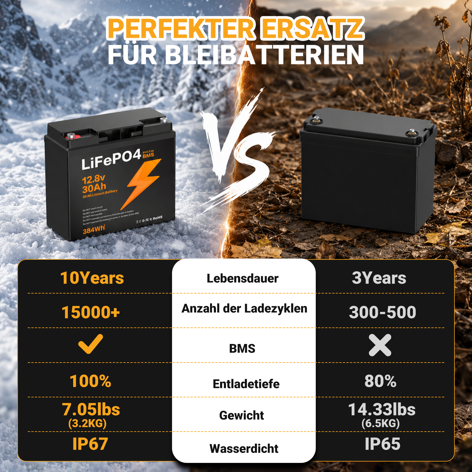 LIONSHEE BZ0037-LFPTS-30A 12,8V 30Ah 384Wh IP67 LiFePO4 Lithium Akku
