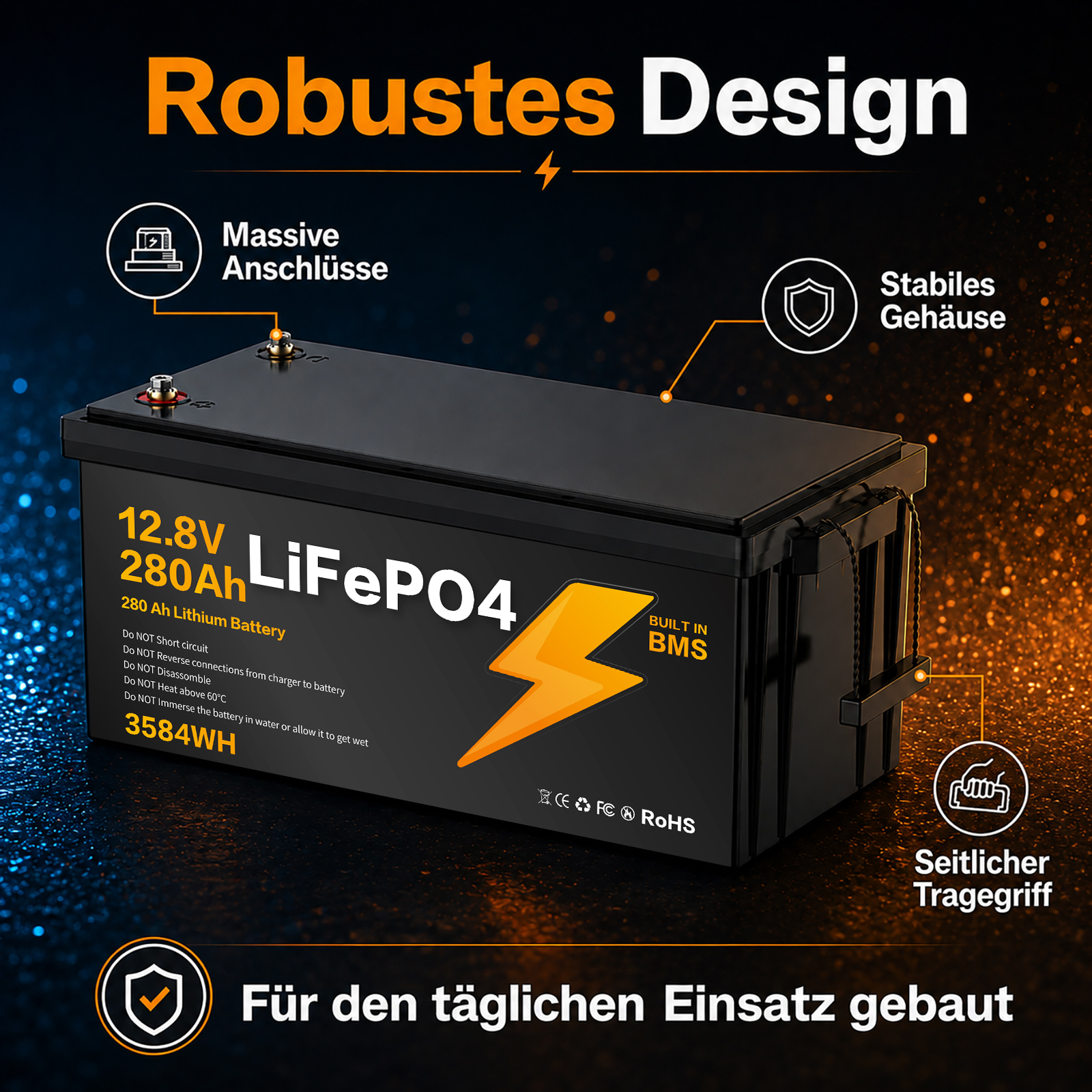 LIONSHEE BZ0003-LFP-280A 12,8V 280Ah 3584Wh IP67 LiFePO4 Lithium Akku