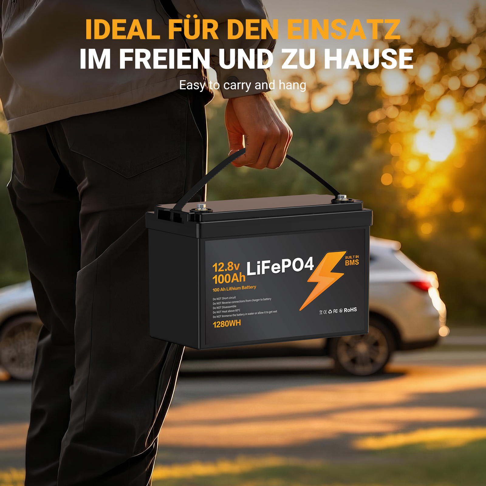 LIONSHEE 12,8V 100Ah LiFePO4 Akku mit BMS, 1280Wh, IP67 und bis zu 15.000 Zyklen