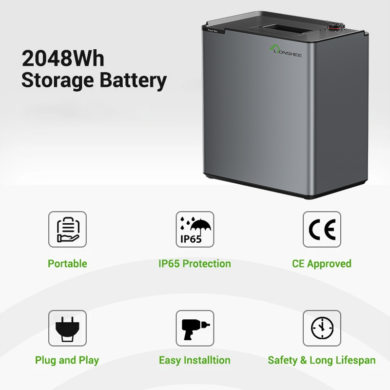 LIONSHEE LS-L2048 2048Wh Stapelbare LiFePO4 Power Box, 51,2 V Solarspeicher Erweiterbar Auf 6144 Wh
