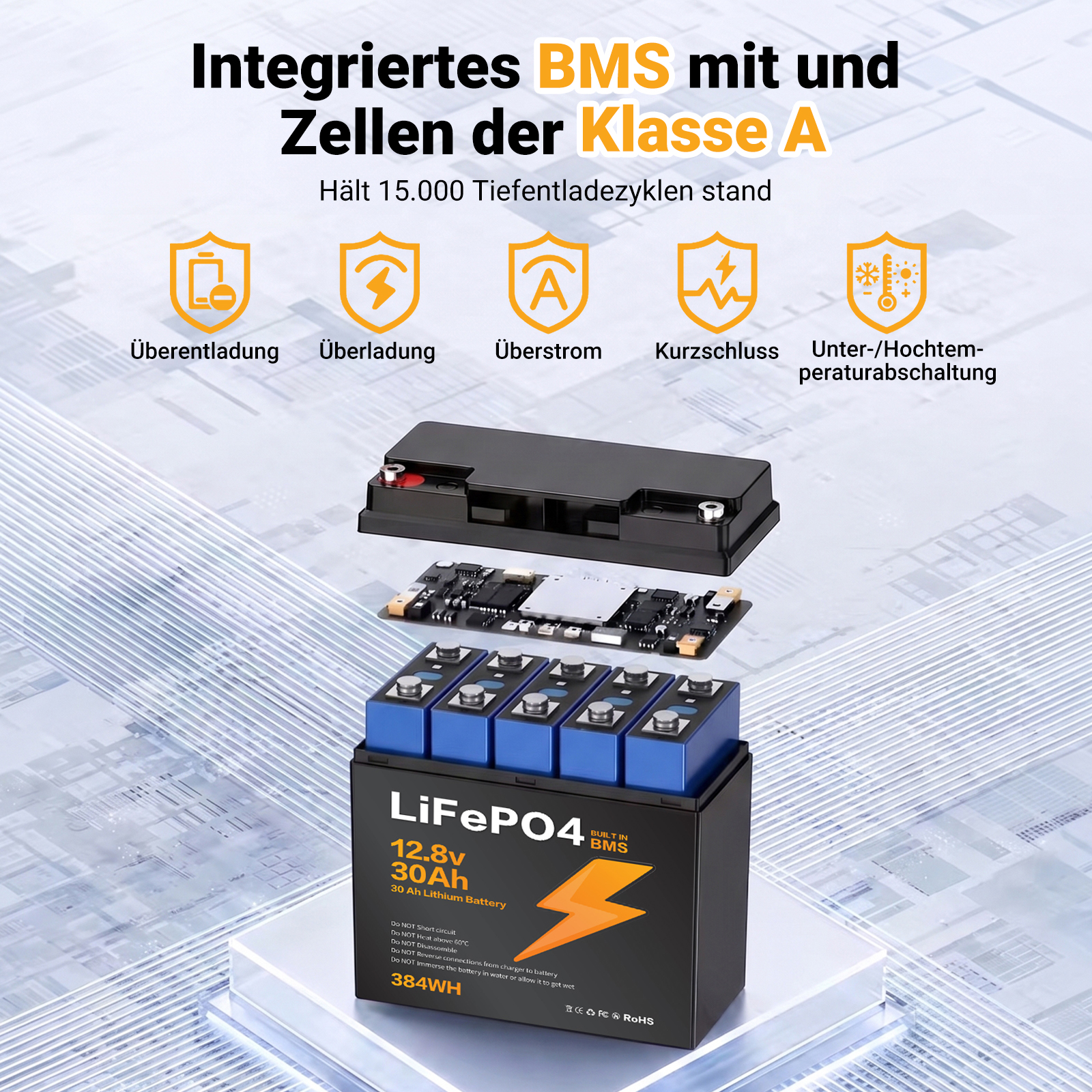LIONSHEE BZ0037-LFPTS-30A 12,8V 30Ah 384Wh IP67 LiFePO4 Lithium Akku